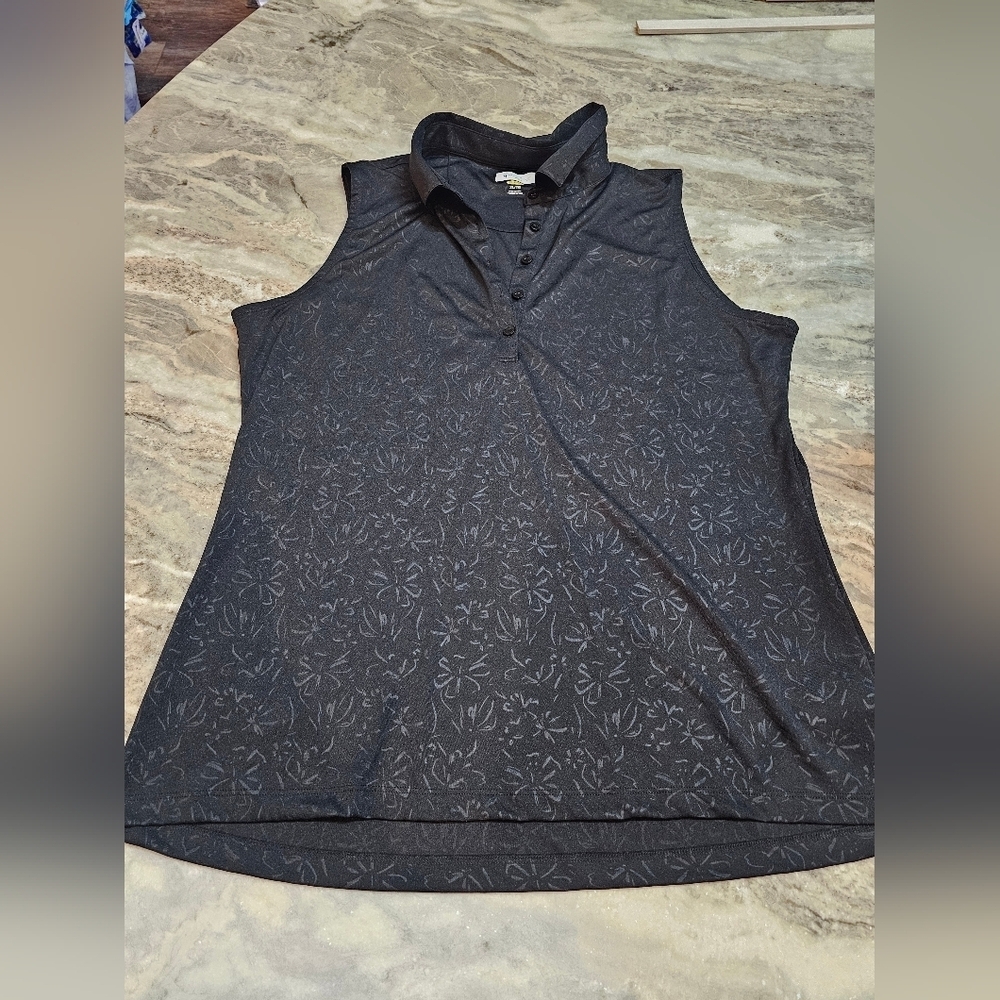 Greg Norman PlayDry Sleeveless Golf Polo Black Floral Performance Top XL